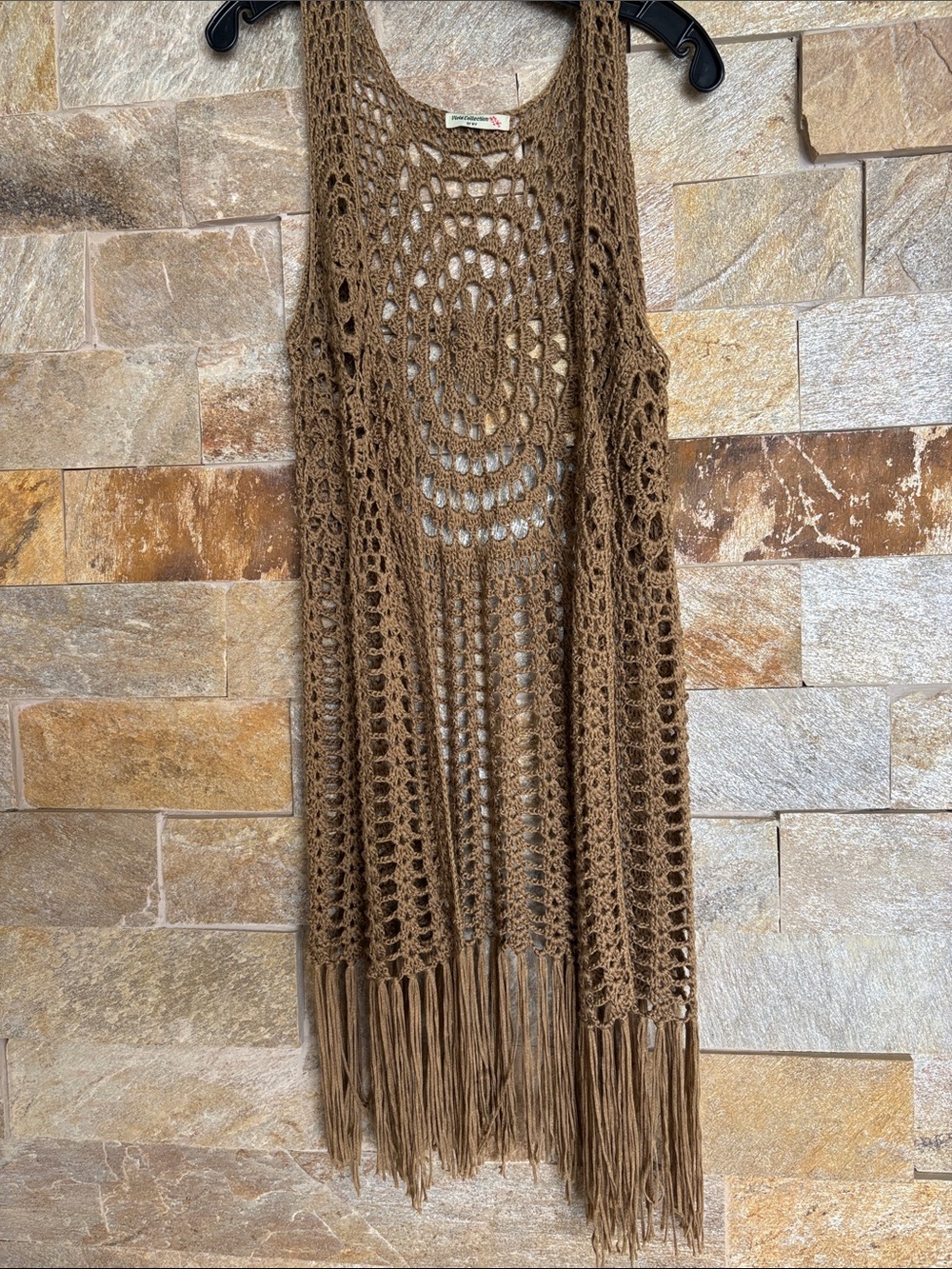Brown Crochet Fringe Vest Cover-Up